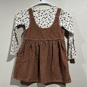 Carter’s Girls Brown Corduroy Pinafore Dress with Cream Leopard Top Set